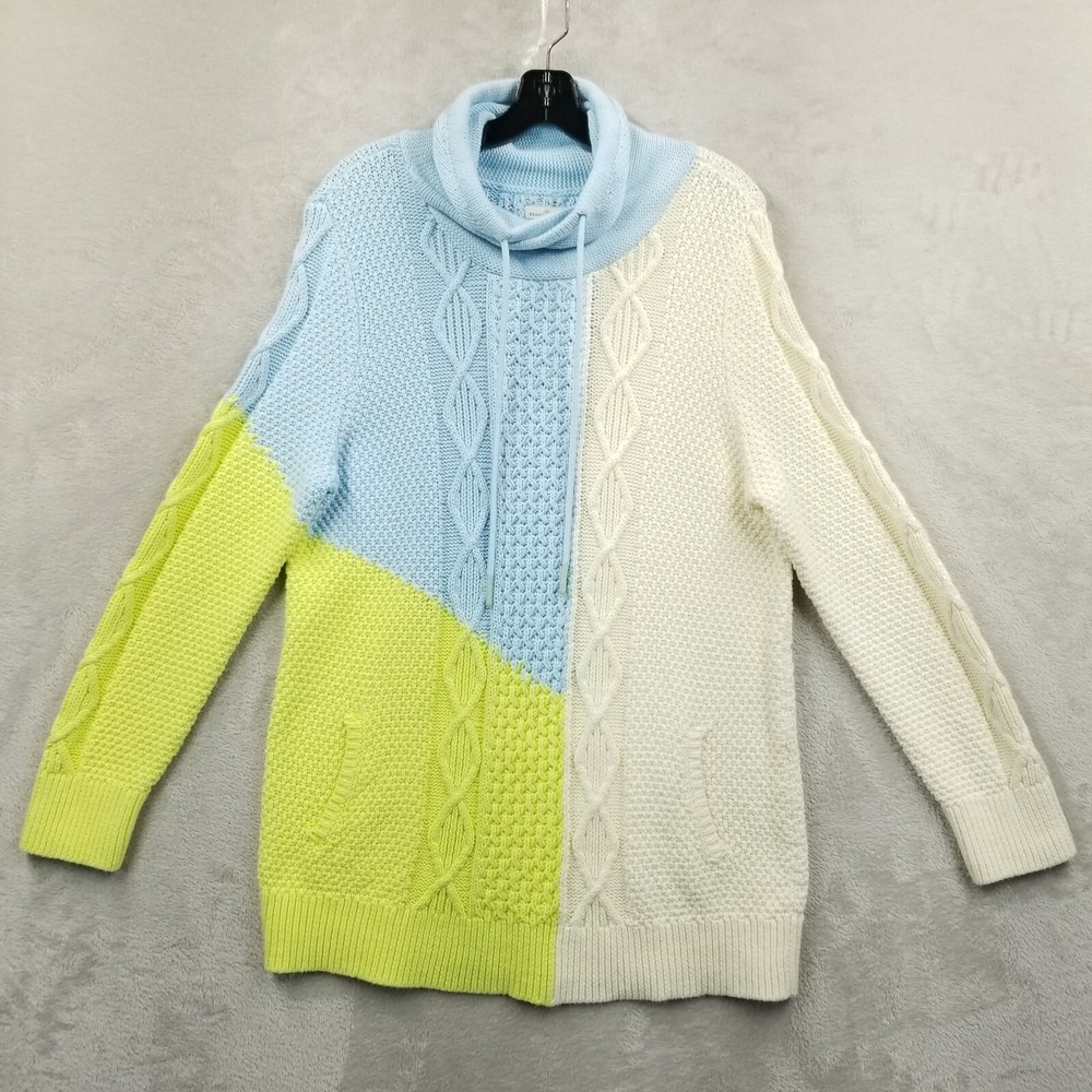 LL Bean Signature Sweater Women XL Colorblock Cotton Funnel Neck Pocket Tunic